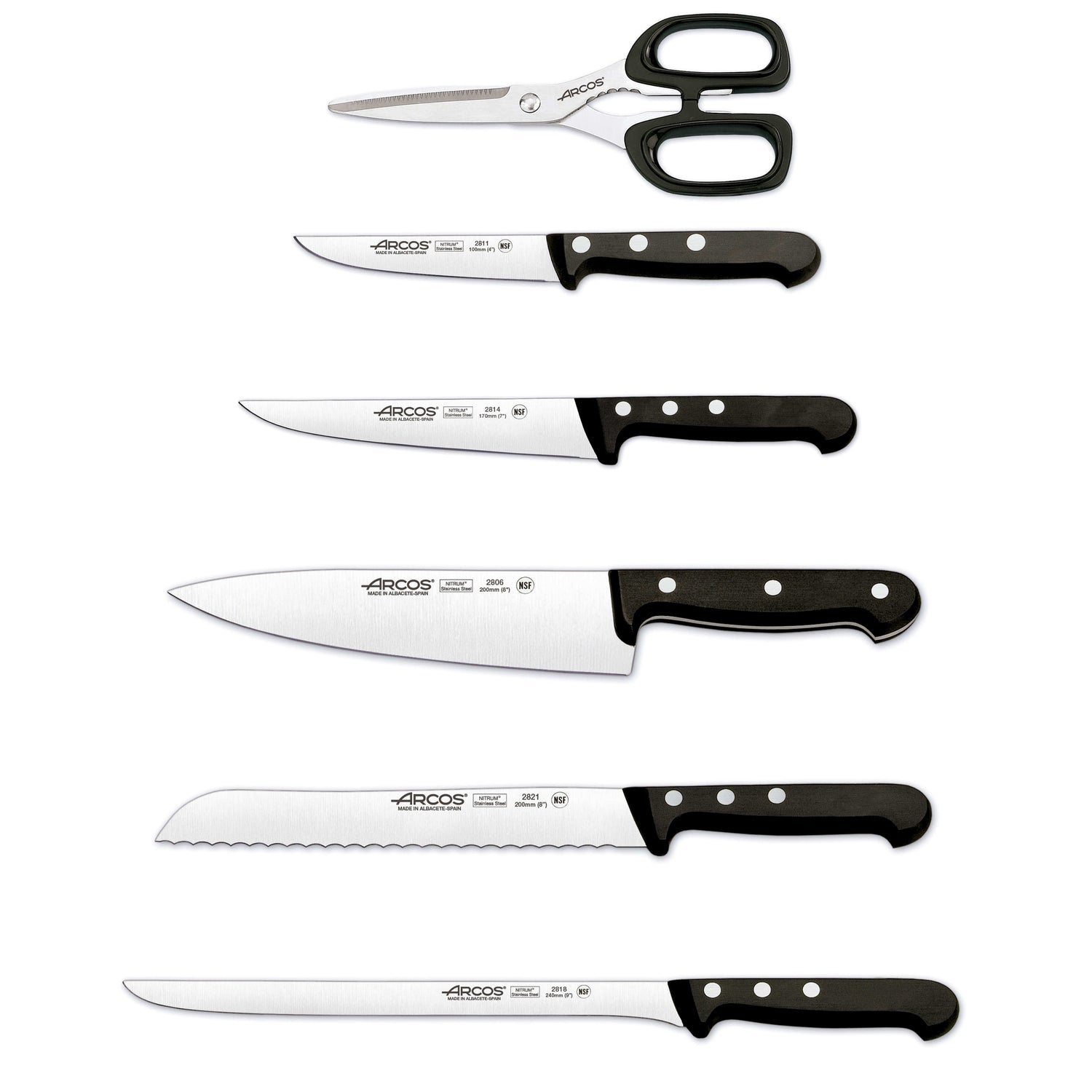 Bloc design bois de hêtre 5 couteaux + ciseaux Arcos UNIVERSAL acier inox NITRUM