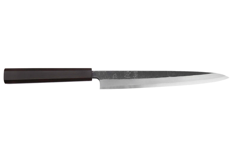 Couteau yanagiba 24cm japonais artisanal Hatsukokoro Shirasagi manche en ébène