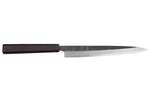 Couteau yanagiba 24cm japonais artisanal Hatsukokoro Shirasagi manche en ébène