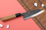 Couteau deba kiritsuke 15cm japonais artisanal Hatsukokoro Shirasagi manche en teck