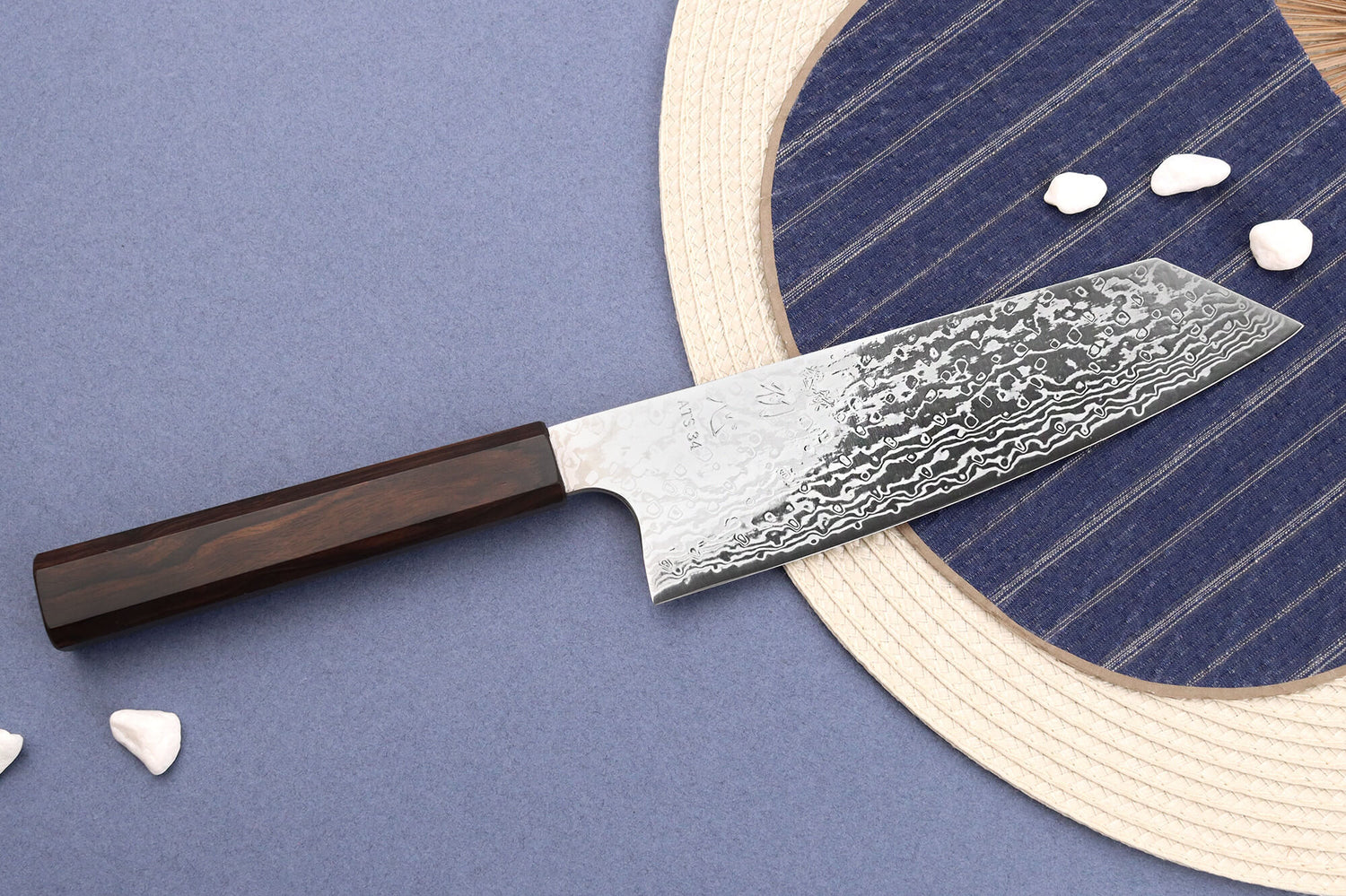 Couteau bunka 16,5cm japonais artisanal Hatsukokoro Ginga ATS-34 Damas ébène