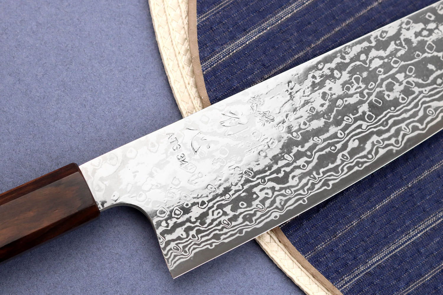 Couteau bunka 16,5cm japonais artisanal Hatsukokoro Ginga ATS-34 Damas ébène