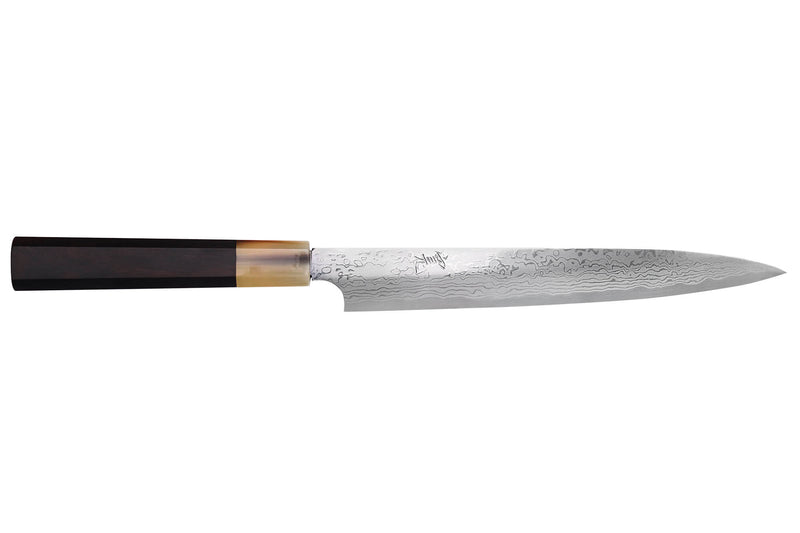 Couteau yanagiba 24cm japonais artisanal Hatsukokoro Yauji Yoshihiro Damas BS2