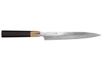 Couteau yanagiba 24cm japonais artisanal Hatsukokoro Yauji Yoshihiro Damas BS2