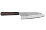 Couteau santoku 18cm japonais artisanal Nigara Hamono Tsuchime AS manche en noyer