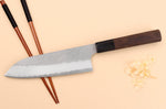 Couteau santoku 18cm japonais artisanal Nigara Hamono Tsuchime AS manche en noyer