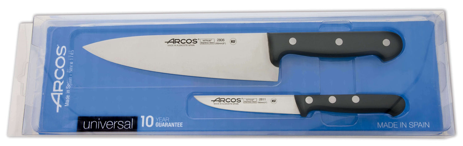 Coffret 2 couteaux Arcos UNIVERSAL office + chef lames acier inox NITRUM