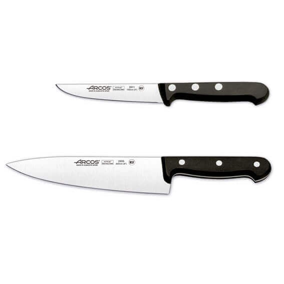 Coffret 2 couteaux Arcos UNIVERSAL office + chef lames acier inox NITRUM