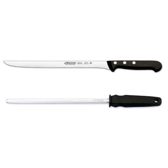 Coffret couteau à jambon + fusil Arcos UNIVERSAL lame acier inox NITRUM