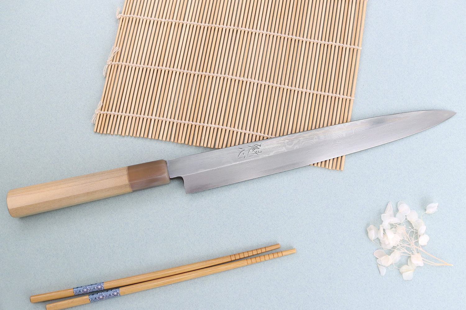 Couteau yanagiba 27cm japonais artisanal Nakamura Kaishin Ginsan Damas