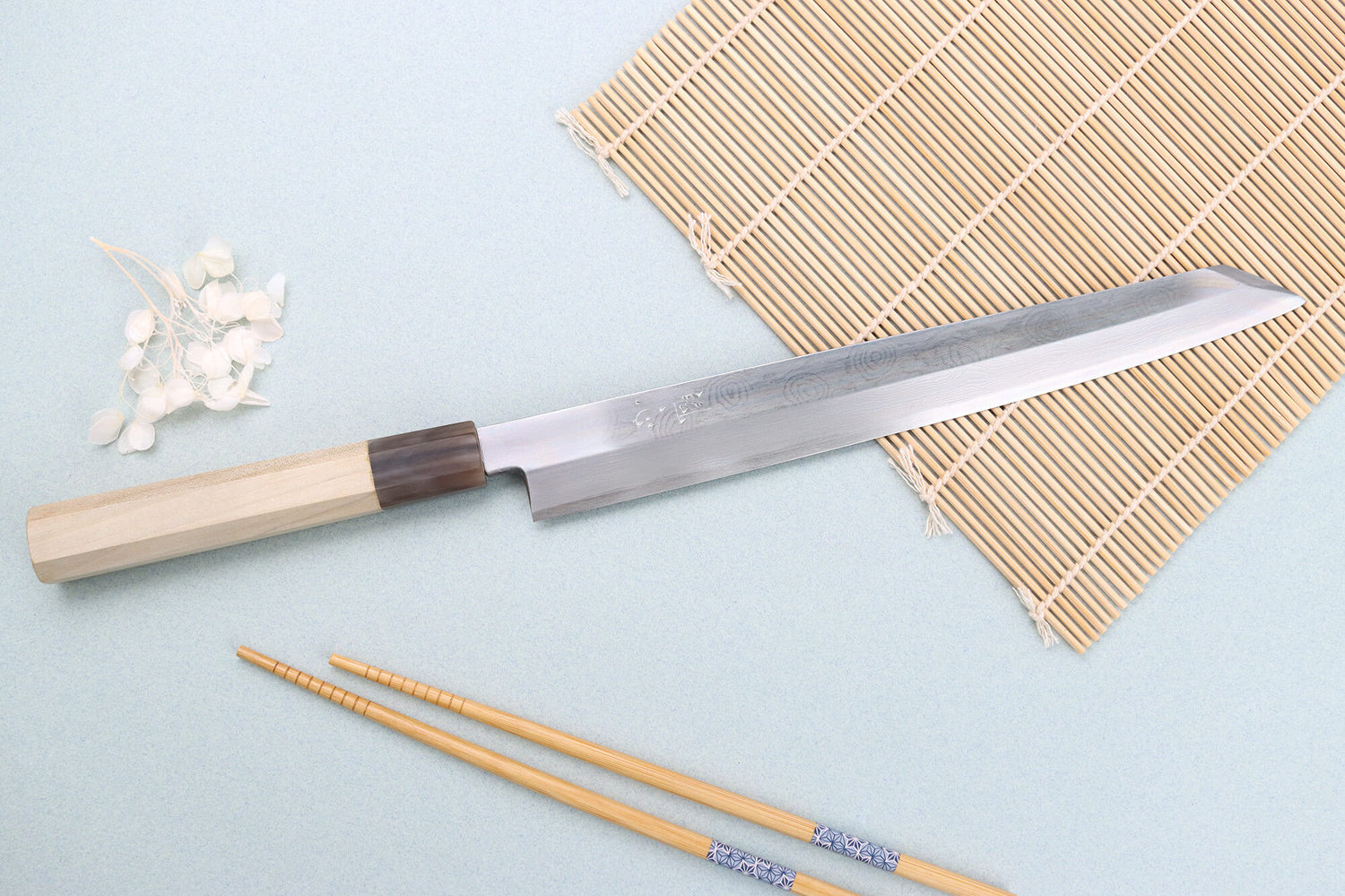 Couteau yanagiba kiritsuke 27cm japonais artisanal Nakamura Kaishin Ginsan Damas