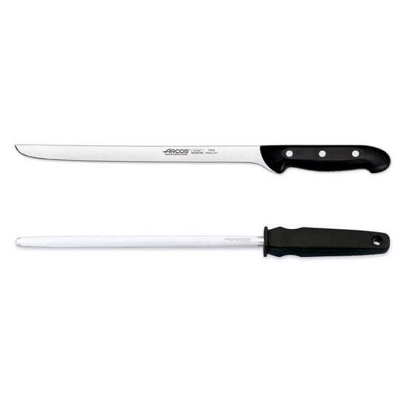 Coffret couteau à jambon + fusil Arcos MAITRE lame acier inox NITRUM