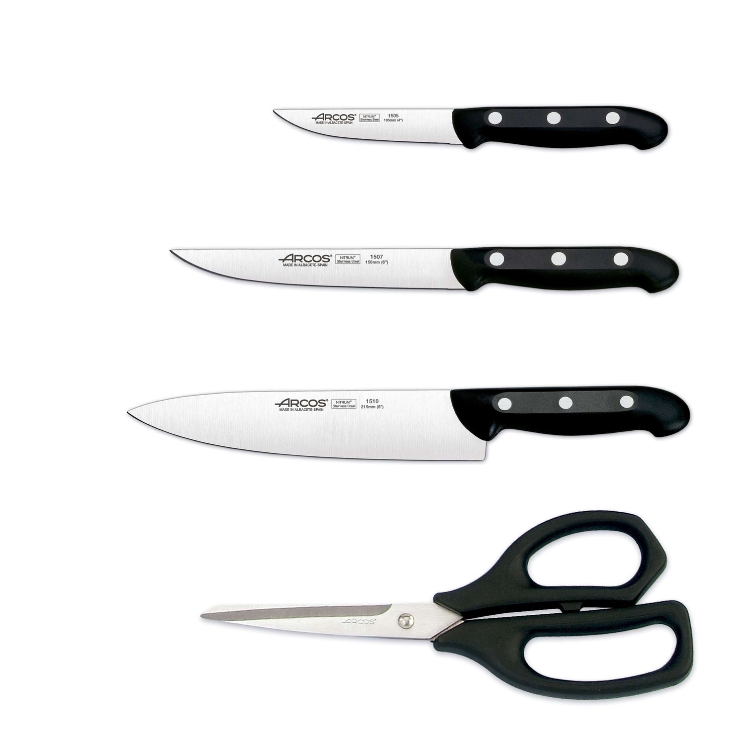 Coffret 3 couteaux + 1 ciseaux Arcos MAITRE lame acier inox NITRUM