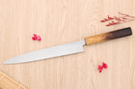 Couteau yanagiba 24cm japonais artisanal Nakamura Kaishin Saku WS2 en chêne
