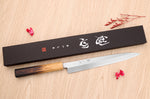 Couteau yanagiba 24cm japonais artisanal Nakamura Kaishin Saku WS2 en chêne