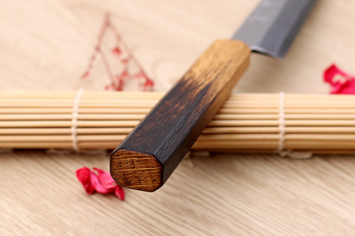 Couteau yanagiba 24cm japonais artisanal Nakamura Kaishin Saku WS2 en chêne