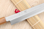 Couteau yanagiba 27cm japonais artisanal Nakamura Kaishin Saku WS2 en chêne