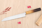 Couteau yanagiba kiritsuke 21cm japonais artisanal Nakamura Kaishin Saku WS2 en chêne