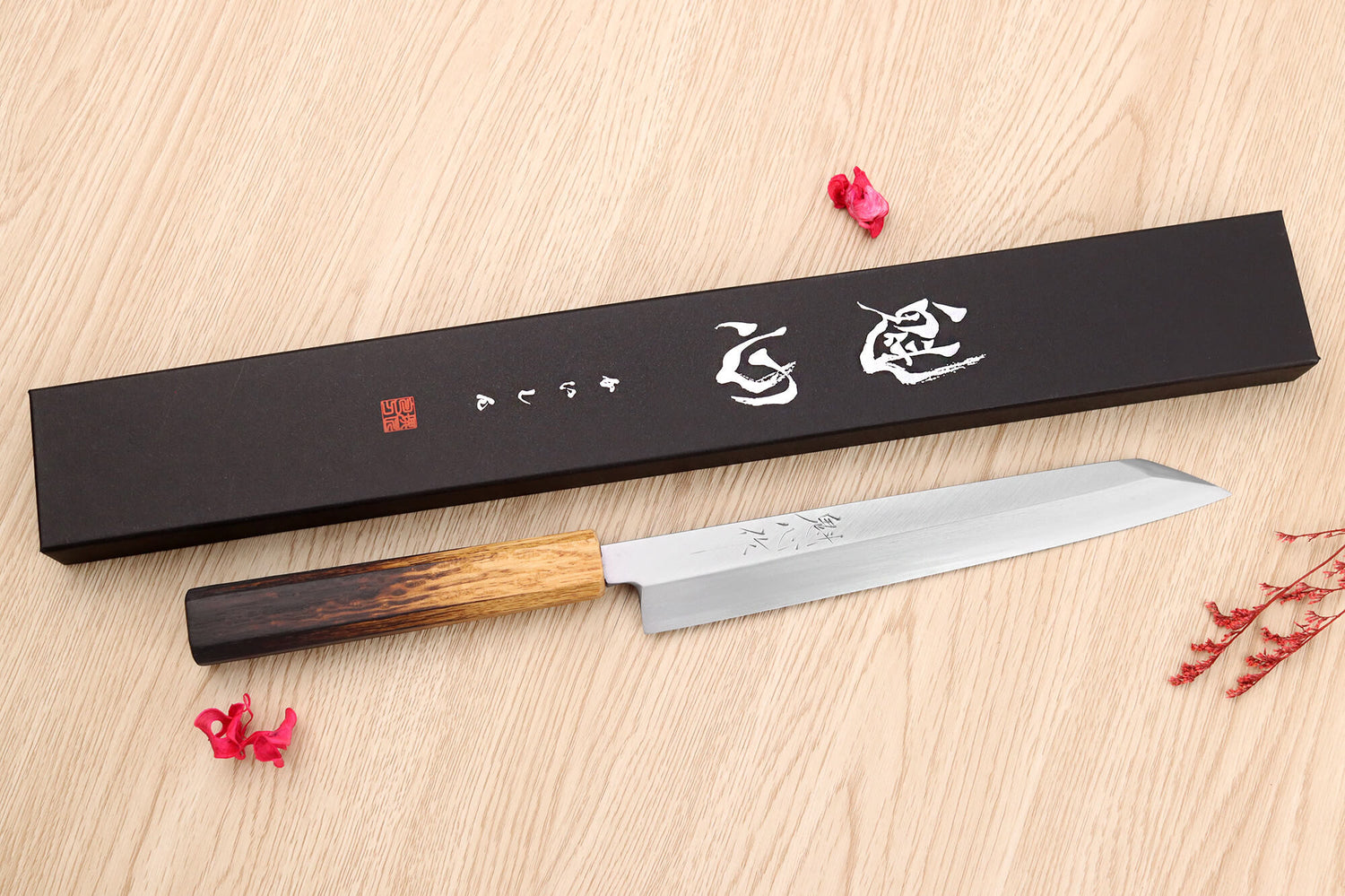 Couteau yanagiba kiritsuke 21cm japonais artisanal Nakamura Kaishin Saku WS2 en chêne