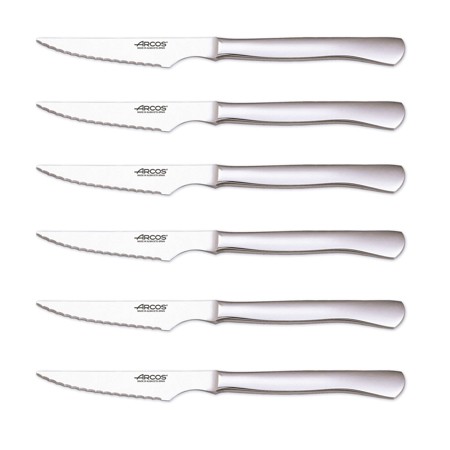 Coffret de 6 couteaux à steak monobloc Arcos lames acier inox microdentées