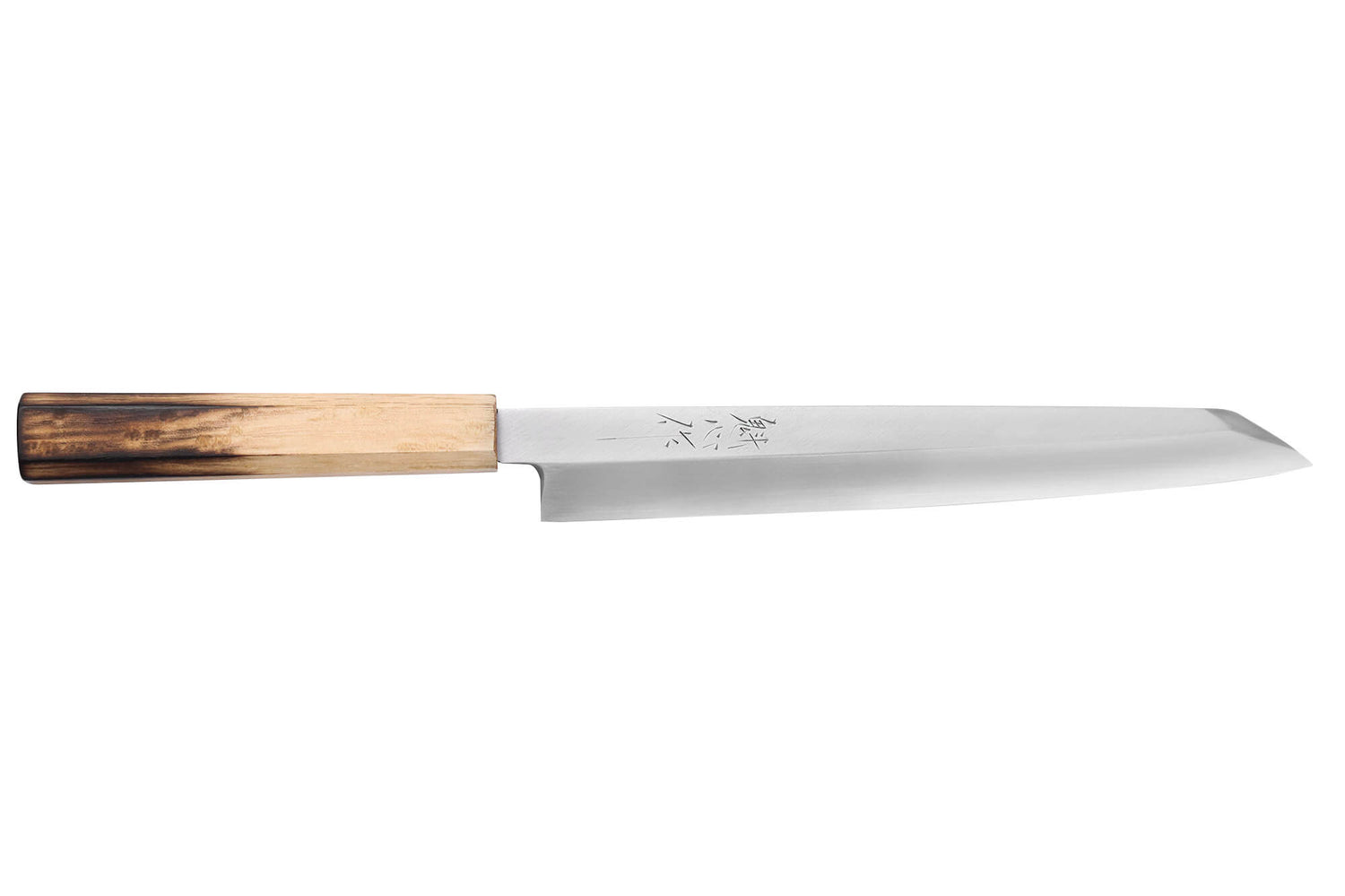 Couteau yanagiba kiritsuke 24cm japonais artisanal Nakamura Kaishin Saku WS2 en chêne