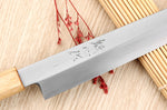 Couteau yanagiba kiritsuke 24cm japonais artisanal Nakamura Kaishin Saku WS2 en chêne