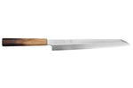 Couteau yanagiba kiritsuke 27cm japonais artisanal Nakamura Kaishin Saku WS2 en chêne