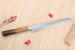 Couteau yanagiba kiritsuke 27cm japonais artisanal Nakamura Kaishin Saku WS2 en chêne