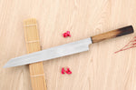 Couteau yanagiba kiritsuke 27cm japonais artisanal Nakamura Kaishin Saku WS2 en chêne
