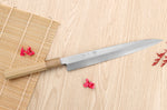Couteau yanagiba 24cm japonais artisanal Nakamura Kaishin Saku WS2 en magnolia