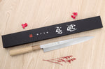 Couteau yanagiba 24cm japonais artisanal Nakamura Kaishin Saku WS2 en magnolia