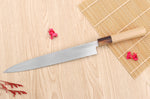 Couteau yanagiba 24cm japonais artisanal Nakamura Kaishin Saku WS2 en magnolia