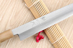 Couteau yanagiba 24cm japonais artisanal Nakamura Kaishin Saku WS2 en magnolia