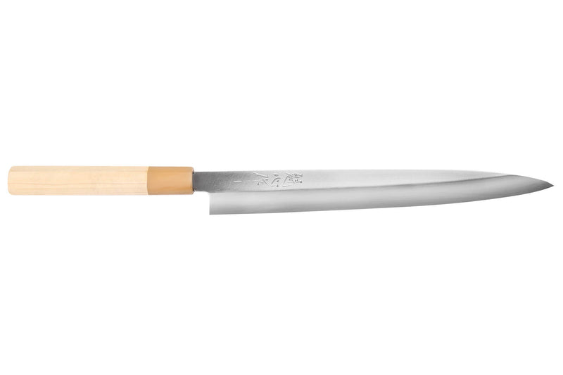 Couteau yanagiba 27cm japonais artisanal Nakamura Kaishin Saku WS2 en magnolia
