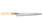 Couteau yanagiba 27cm japonais artisanal Nakamura Kaishin Saku WS2 en magnolia