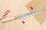 Couteau yanagiba 27cm japonais artisanal Nakamura Kaishin Saku WS2 en magnolia