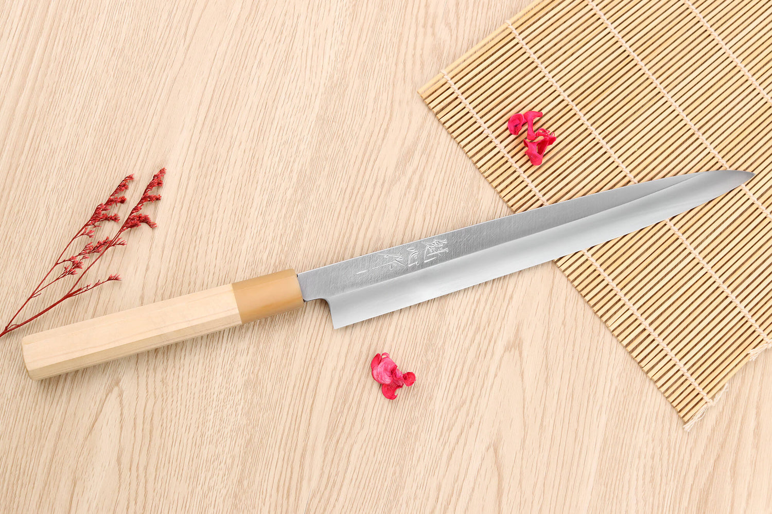 Couteau yanagiba 27cm japonais artisanal Nakamura Kaishin Saku WS2 en magnolia