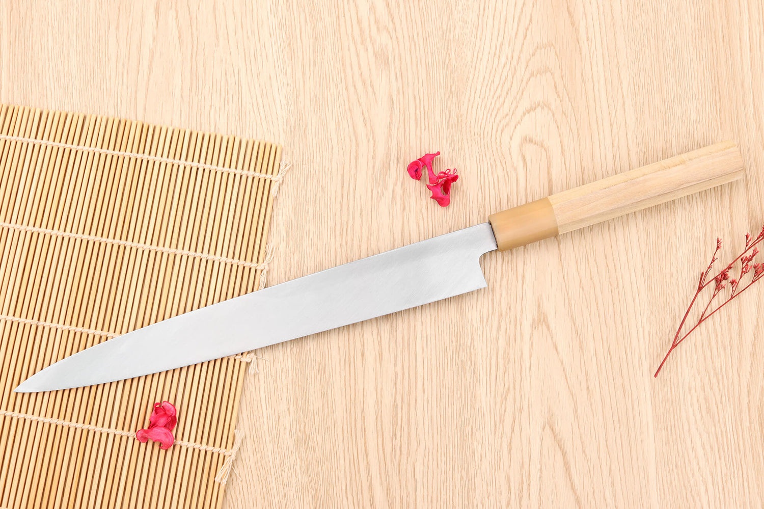 Couteau yanagiba 27cm japonais artisanal Nakamura Kaishin Saku WS2 en magnolia