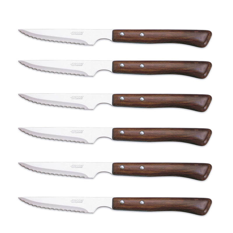 Set de 6 couteaux à steak manches en bois Arcos lames acier inox microdentées