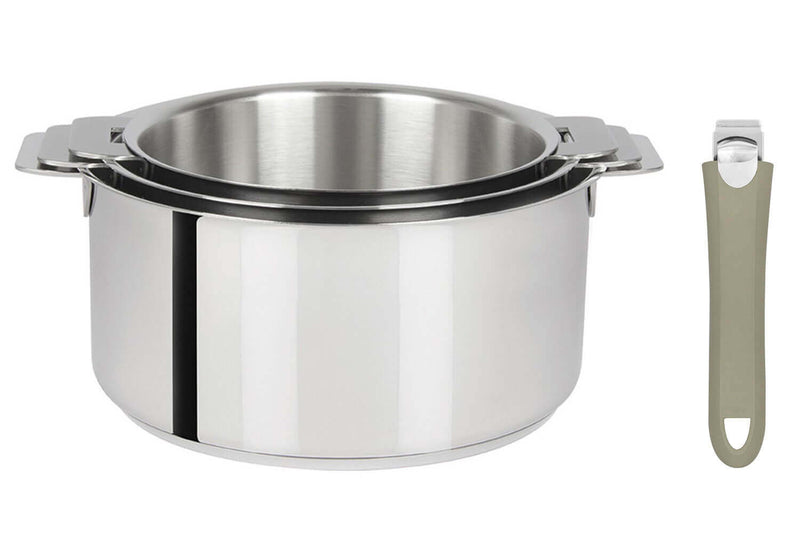 Set de 3 casseroles Cristel Mutine Amovible en inox 16 à 20cm - Poignée couleur incluse - Taupe