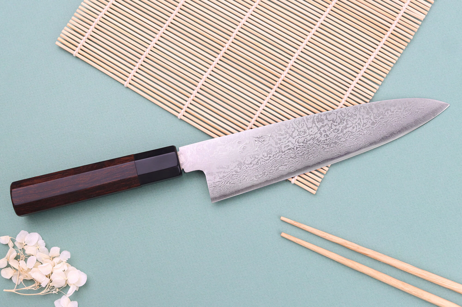 Couteau de chef 21cm japonais artisanal Nakamura Kaishin Ginsan Damas