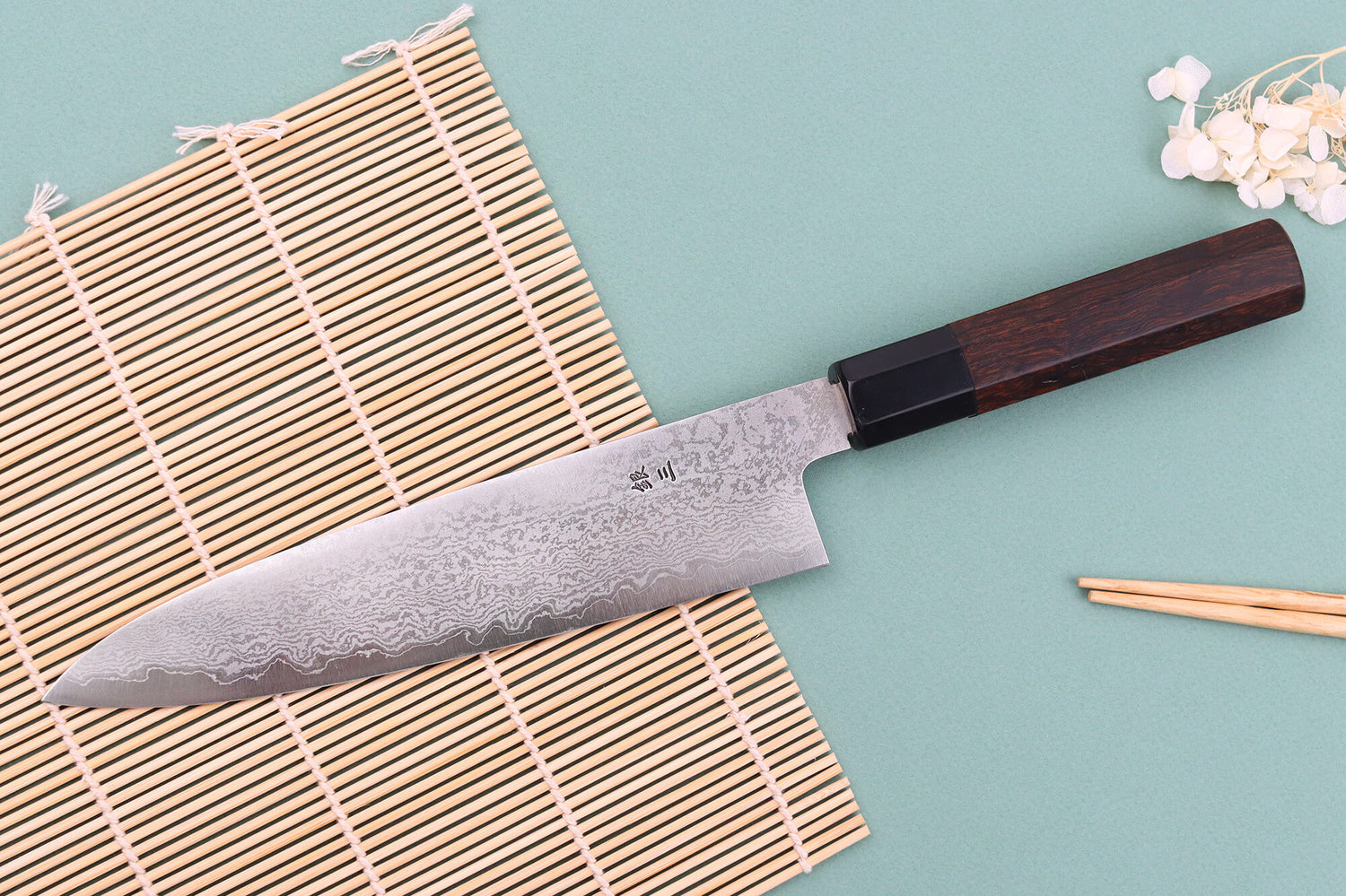 Couteau de chef 21cm japonais artisanal Nakamura Kaishin Ginsan Damas