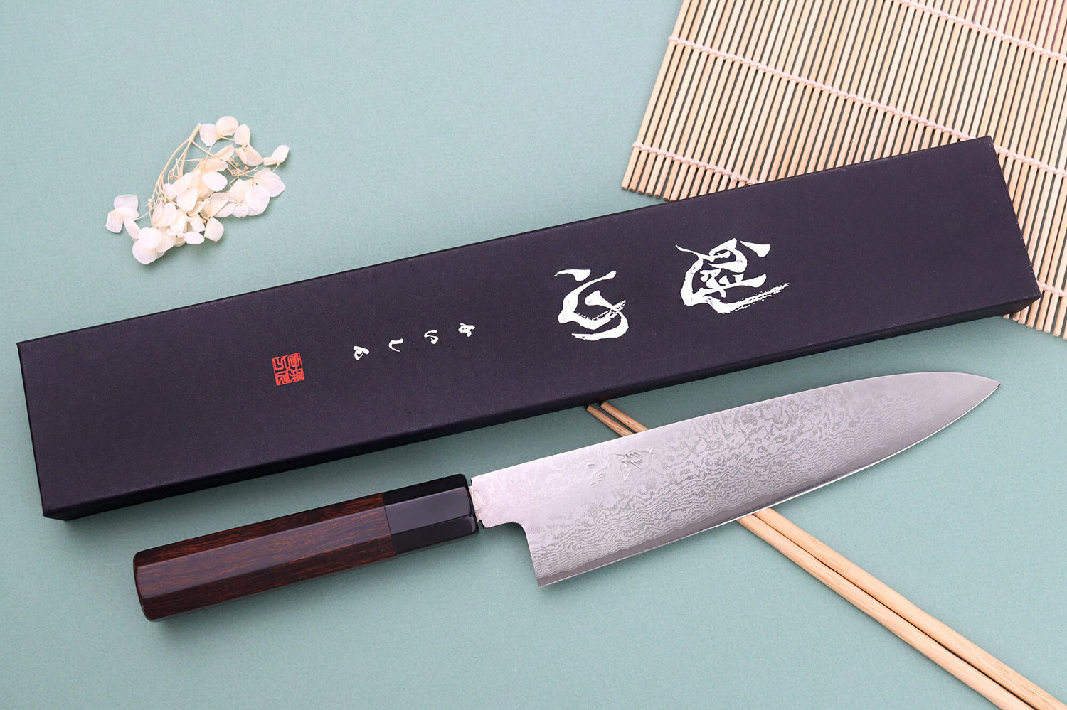 Couteau de chef 21cm japonais artisanal Nakamura Kaishin Ginsan Damas