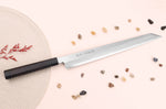 Couteau yanagiba kiritsuke japonais artisanal 33cm Sakai Takayuki Byakko manche en ébène + étui