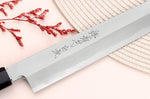 Couteau yanagiba kiritsuke japonais artisanal 33cm Sakai Takayuki Byakko manche en ébène + étui