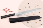 Couteau yanagiba kiritsuke japonais artisanal 33cm Sakai Takayuki Byakko manche en ébène + étui