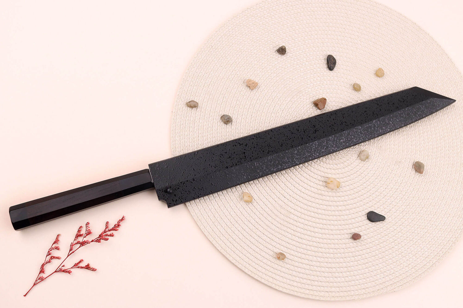 Couteau yanagiba kiritsuke japonais artisanal 33cm Sakai Takayuki Byakko manche en ébène + étui