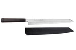 Couteau yanagiba kiritsuke japonais artisanal 33cm Sakai Takayuki Byakko manche en ébène + étui