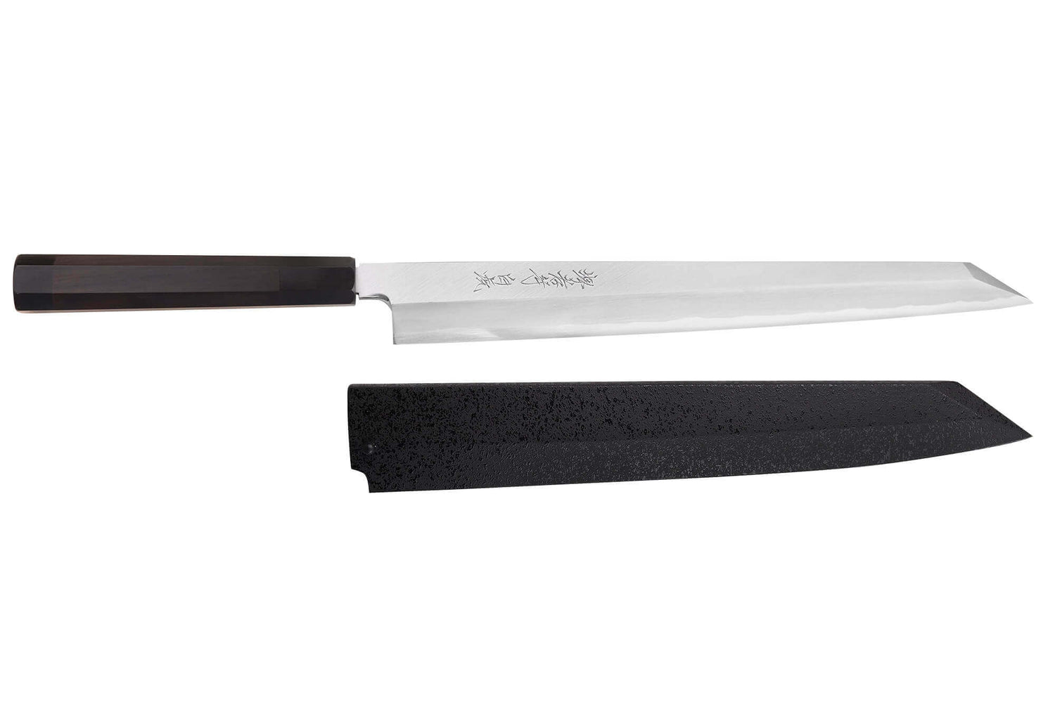 Couteau yanagiba kiritsuke japonais artisanal 33cm Sakai Takayuki Byakko manche en ébène + étui