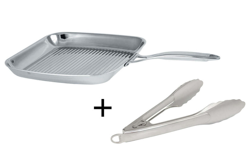 Poêle grill Cristel Castel'Pro inox + pince de service inox offerte - Exclusivité